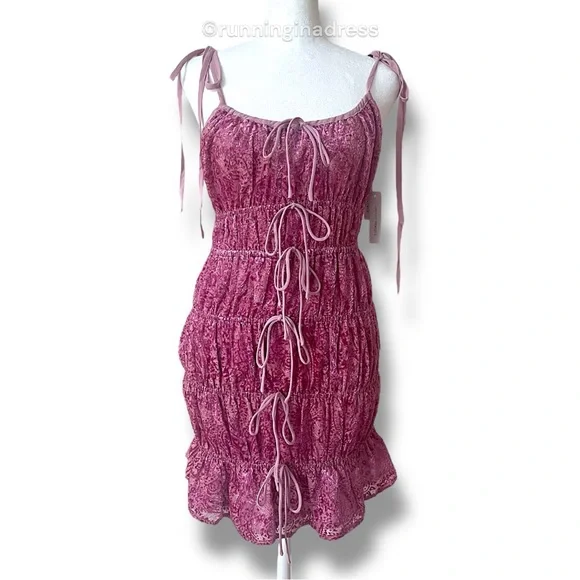 NWT For Love & Lemons Felicity Mini Dress Size Medium In Color Purple Combo - Picture 4 of 16
